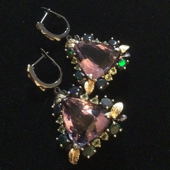 Breathtaking Genuine Amethyst & Black Opal Earrings, combined 53 CTW ! - Picture 6 of 11